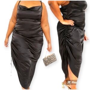 Ashley Stewart stunning satin slip cowl neck black dress. Adjustable straps.